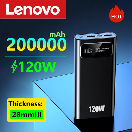 Lenove 120W Super Fast Charging Power Bank 200000Mah Ultralarge Capacity Digital Display Power Bank for Iphone External Battery